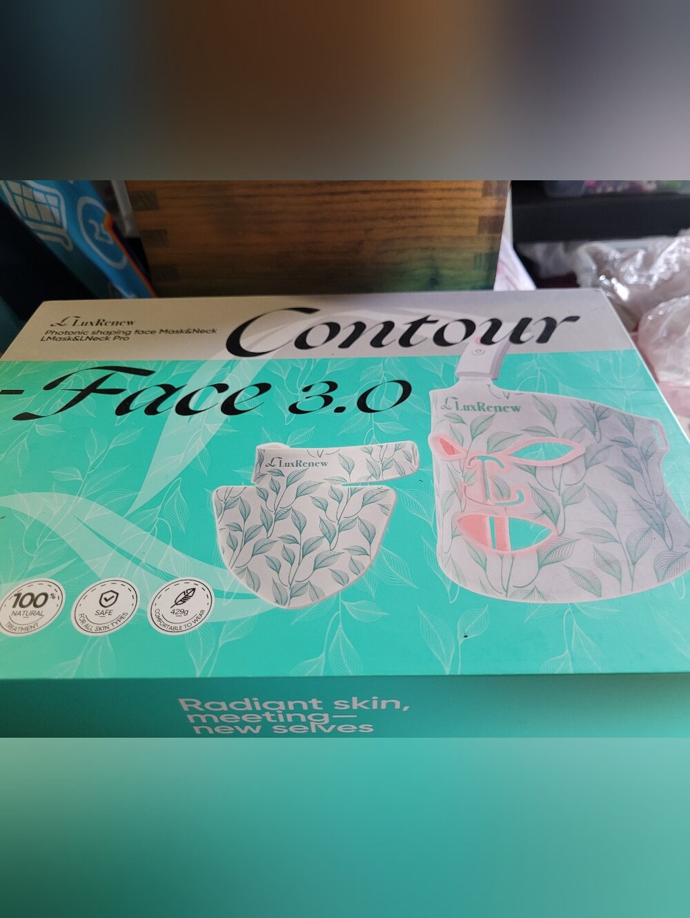 Contour Face 3.0 LED Mask - Teal Leaf Print